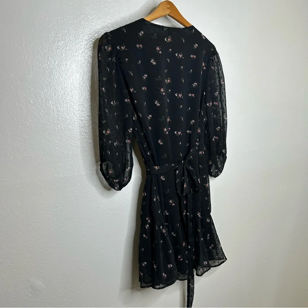 ALLSAINTS Jade Aster Floral Black Wrap Dress S